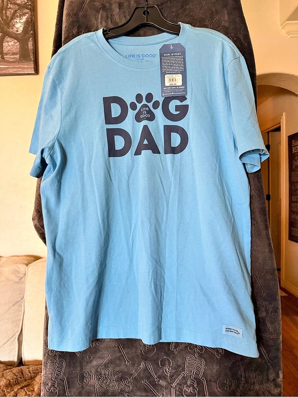 Life Is Good Dog Dad Graphic Tee in Blue Size Medium NWT